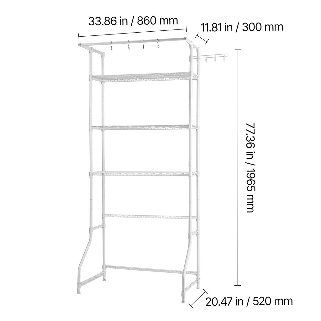 3-Tier Over Washer Dryer Storage Shelf with Hanger Rod and Hooks