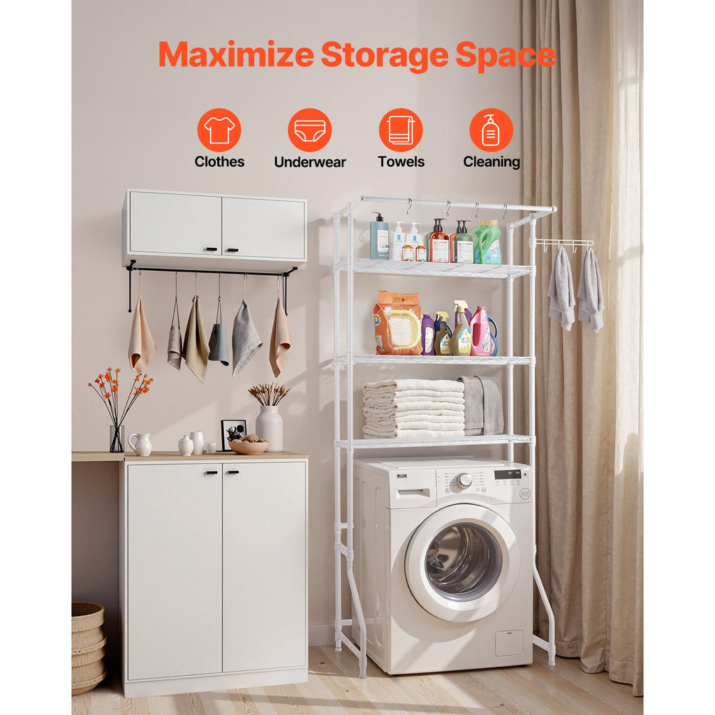 3-Tier Over Washer Dryer Storage Shelf with Hanger Rod and Hooks