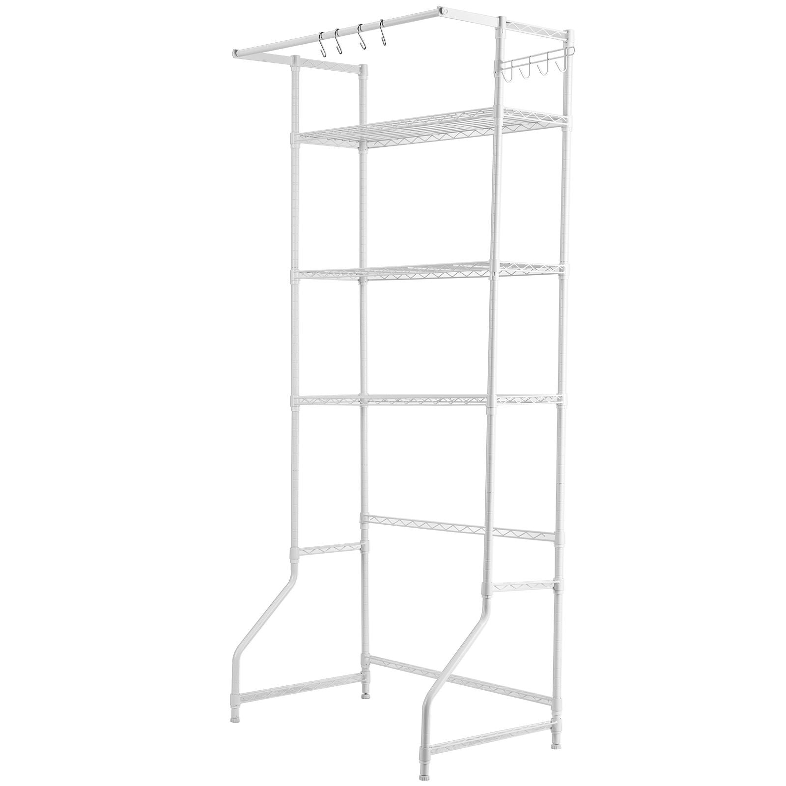3-Tier Over Washer Dryer Storage Shelf with Hanger Rod and Hooks