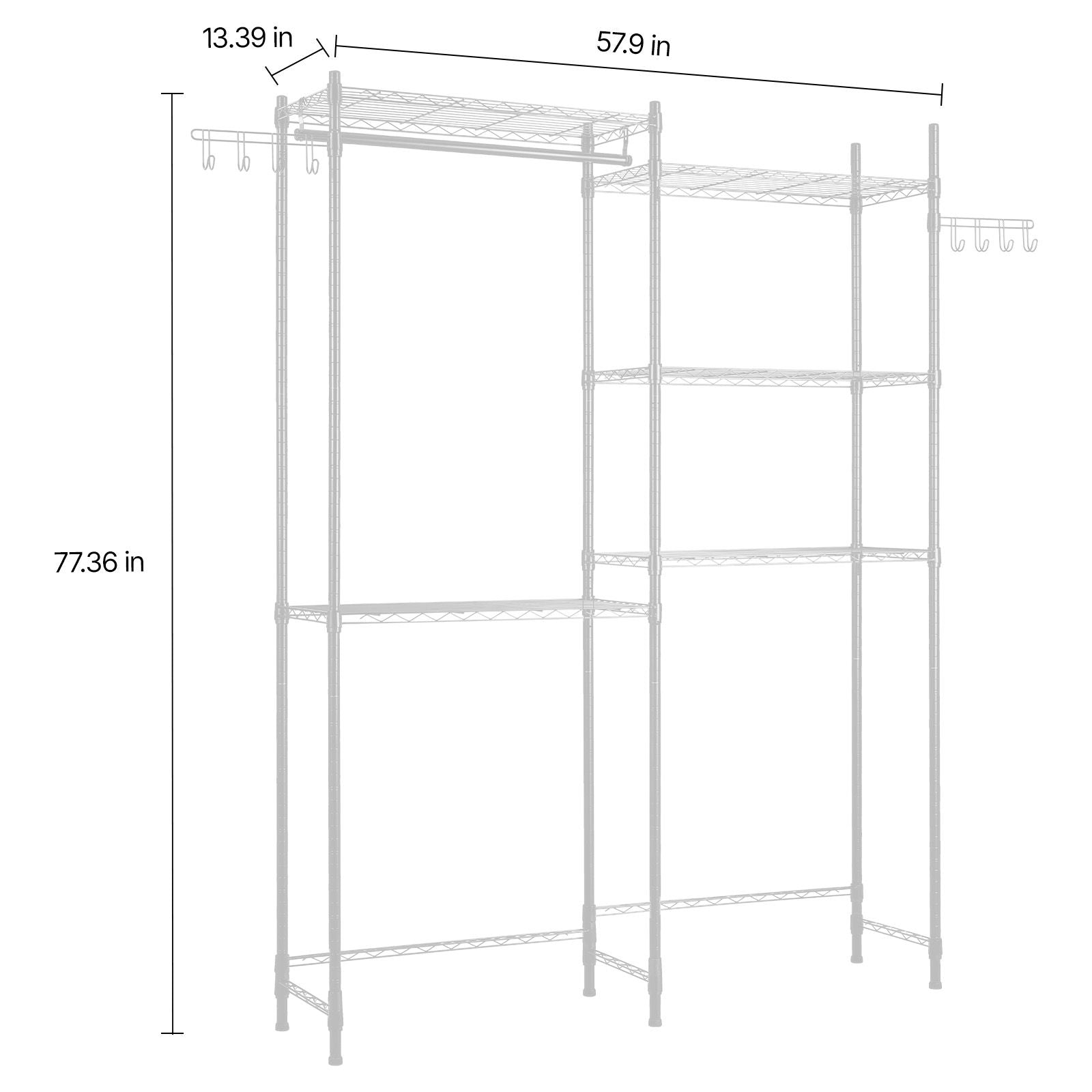 Over Washer Dryer Storage Shelves – 5 Tiers with Hanger Rod & Hooks