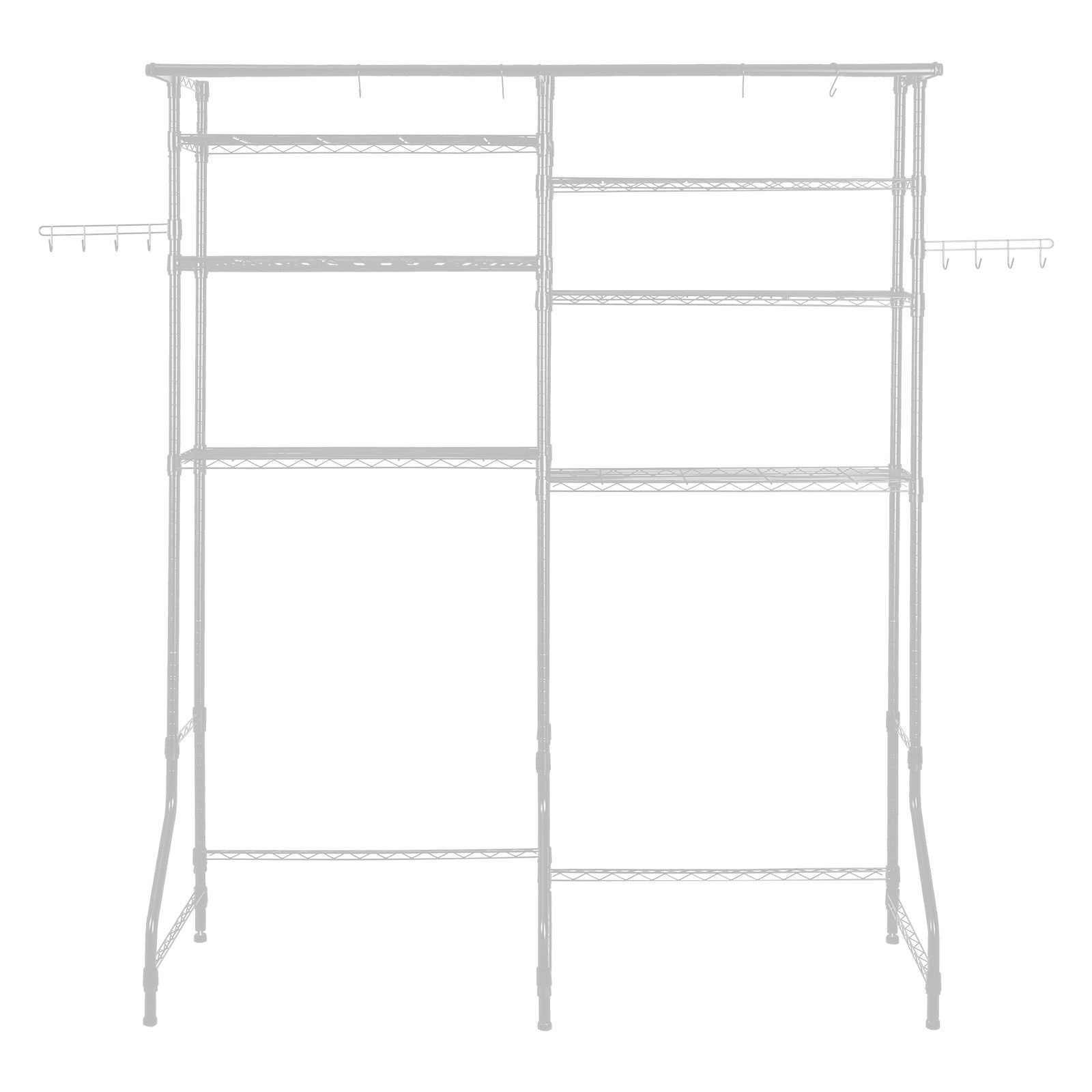 6-Tier Over Washer and Dryer Storage Shelf with Hanger Rod and Hooks for Laundry Room
