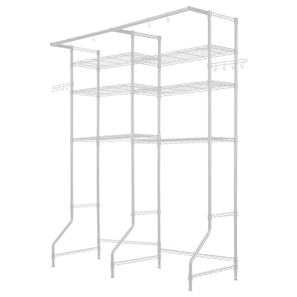 6-Tier Over Washer and Dryer Storage Shelf with Hanger Rod and Hooks for Laundry Room