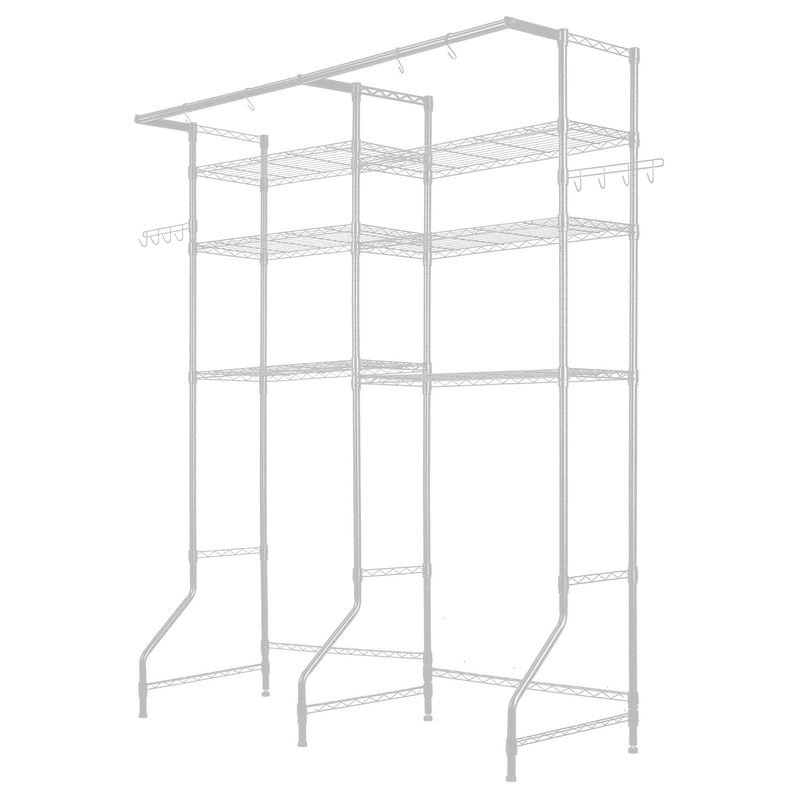 6-Tier Over Washer and Dryer Storage Shelf with Hanger Rod and Hooks for Laundry Room