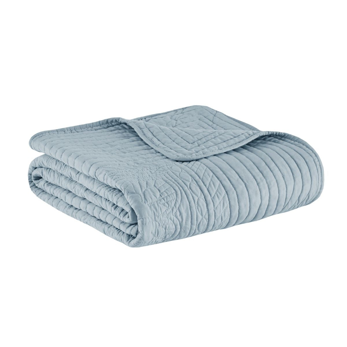 Oversized Quilted Throw with Scalloped Edges – Blue, "