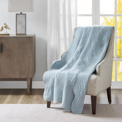 Oversized Quilted Throw with Scalloped Edges – Blue, "