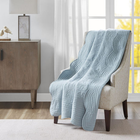Oversized Quilted Throw with Scalloped Edges – Blue, "