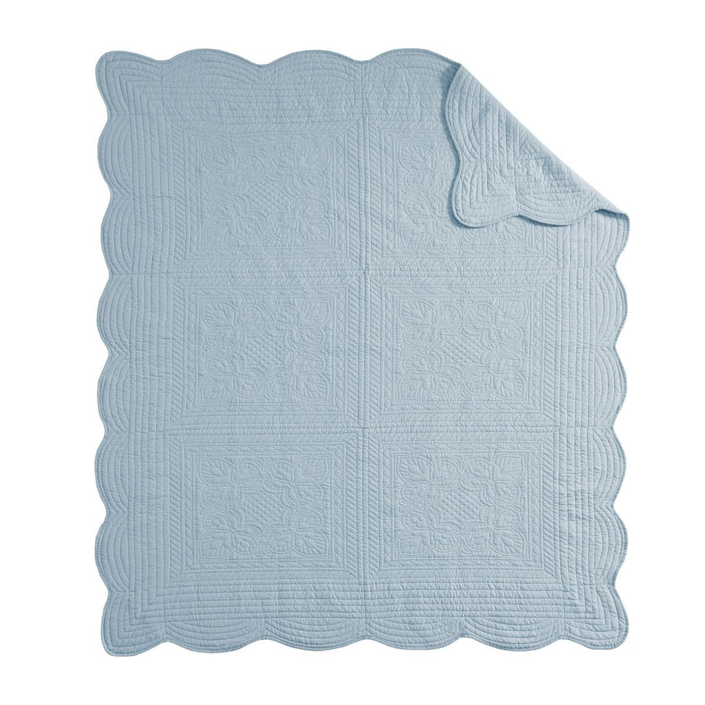 Oversized Quilted Throw with Scalloped Edges – Blue, "