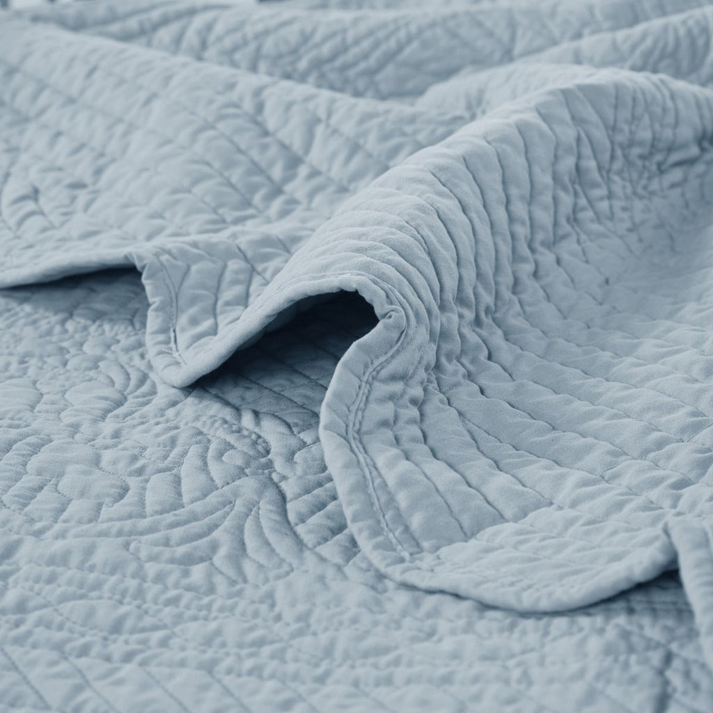 Oversized Quilted Throw with Scalloped Edges – Blue, "