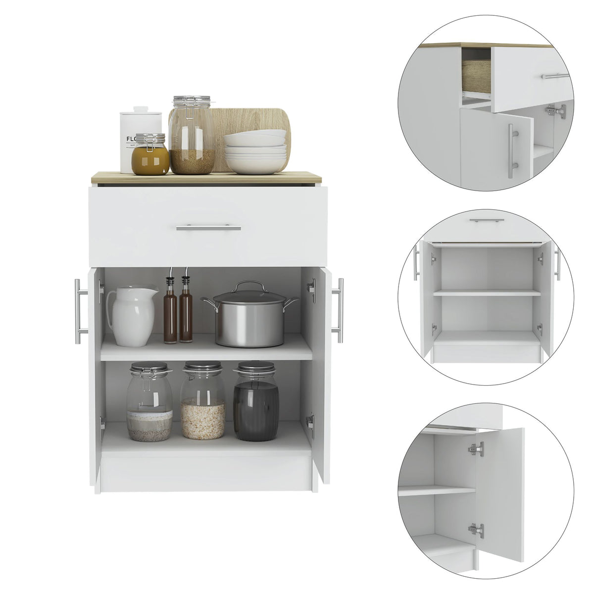 Oxford Pantry Cabinet with Drawer and Shelved Storage