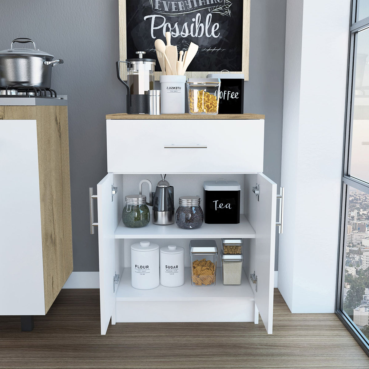 Oxford Pantry Cabinet with Drawer and Shelved Storage