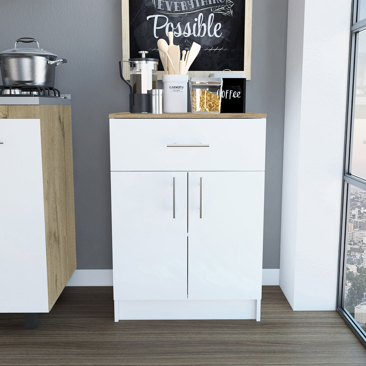 Oxford Pantry Cabinet with Drawer and Shelved Storage