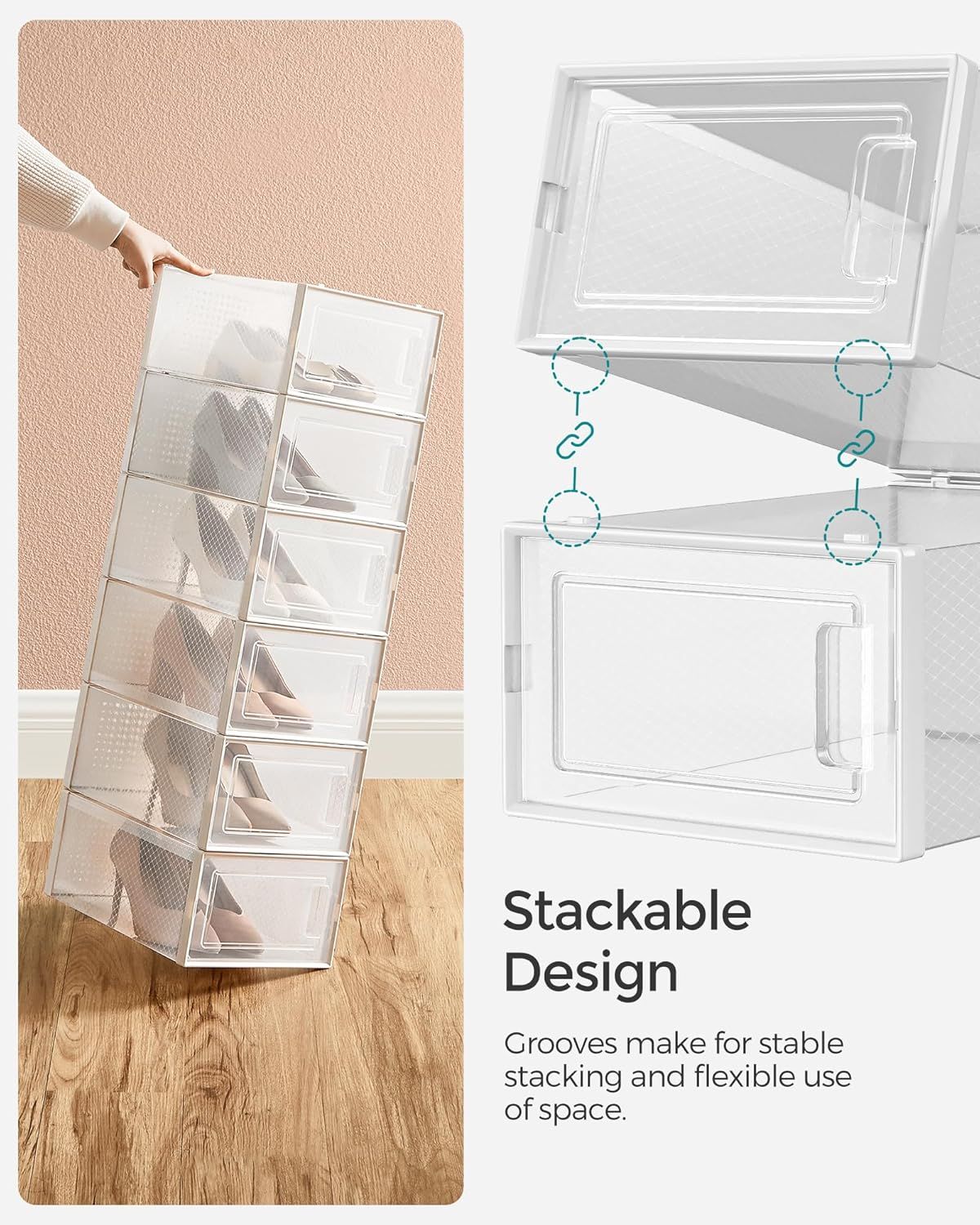 12-Pack Stackable Clear Plastic Shoe Boxes for Closet Organization