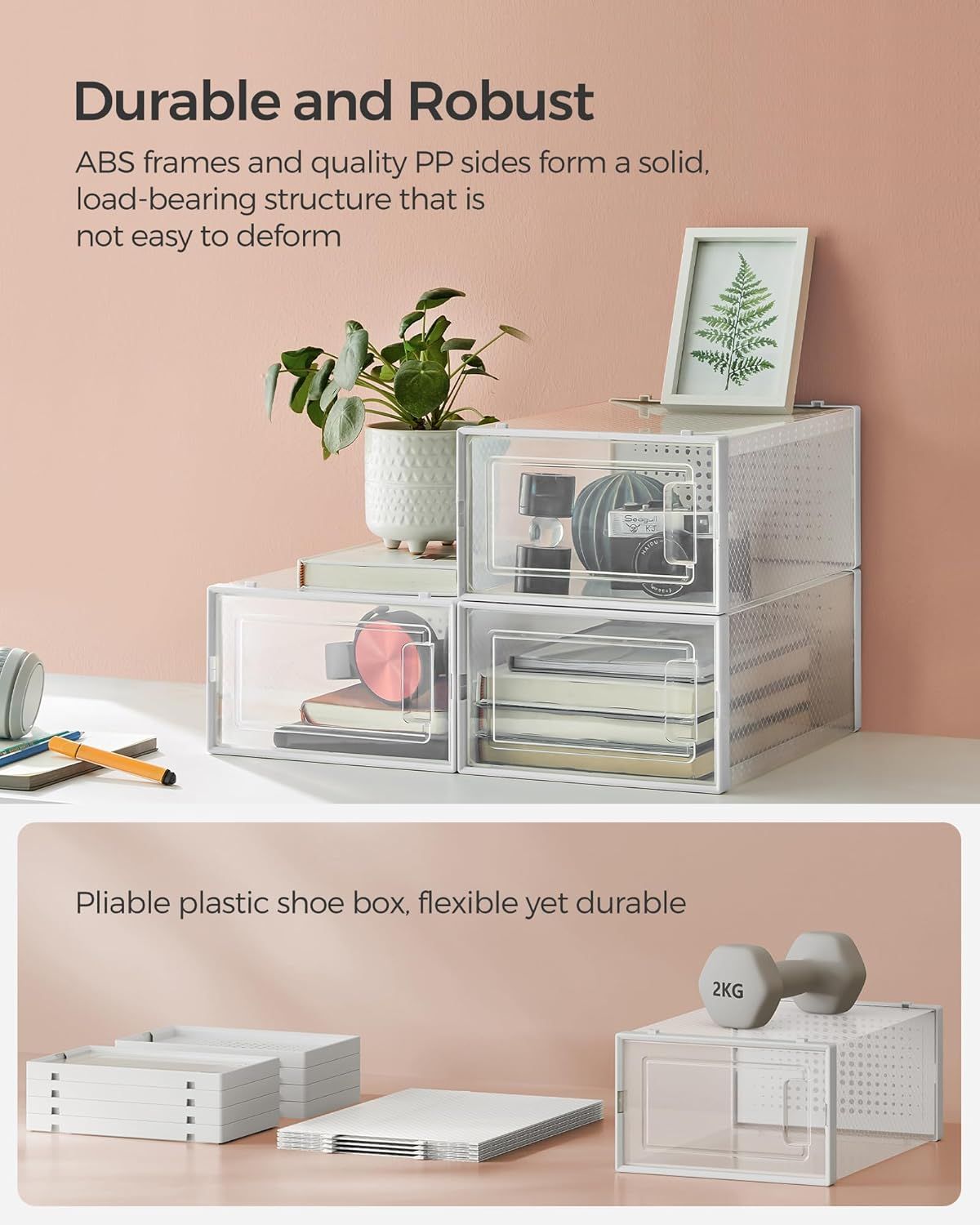 12-Pack Stackable Clear Plastic Shoe Boxes for Closet Organization