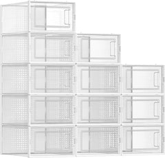 12-Pack Stackable Clear Plastic Shoe Boxes for Closet Organization