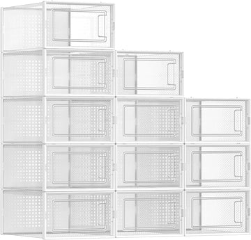 12-Pack Stackable Clear Plastic Shoe Boxes for Closet Organization