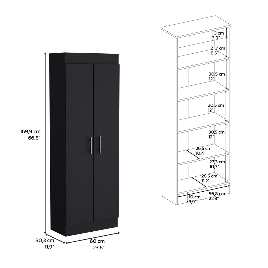 Modern Black Pantry Cabinet with Five Spacious Shelves