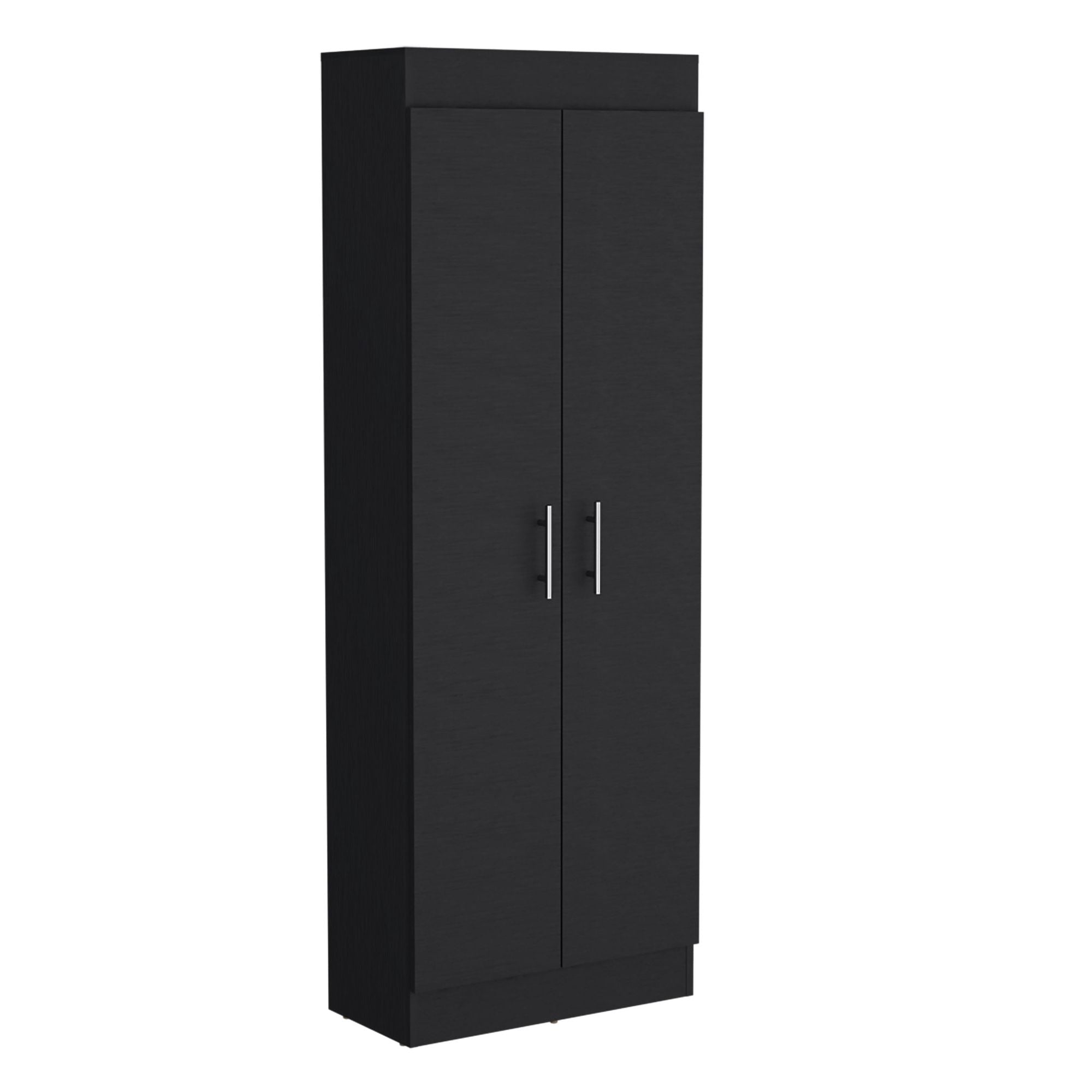 Modern Black Pantry Cabinet with Five Spacious Shelves
