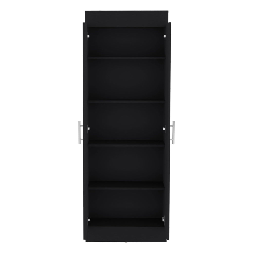 Modern Black Pantry Cabinet with Five Spacious Shelves