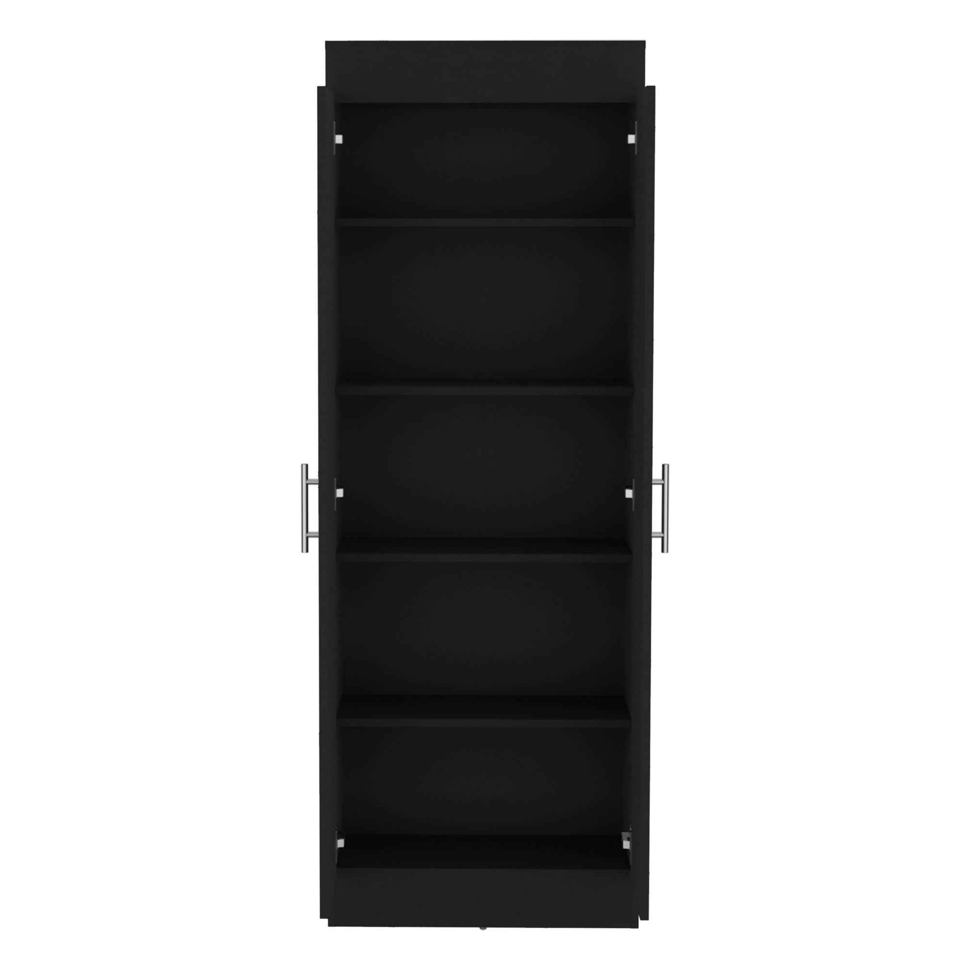 Modern Black Pantry Cabinet with Five Spacious Shelves