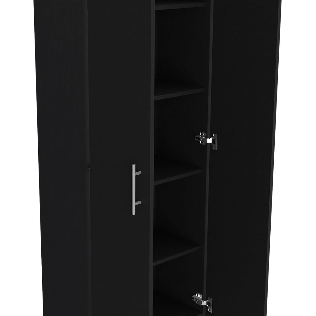 Modern Black Pantry Cabinet with Five Spacious Shelves