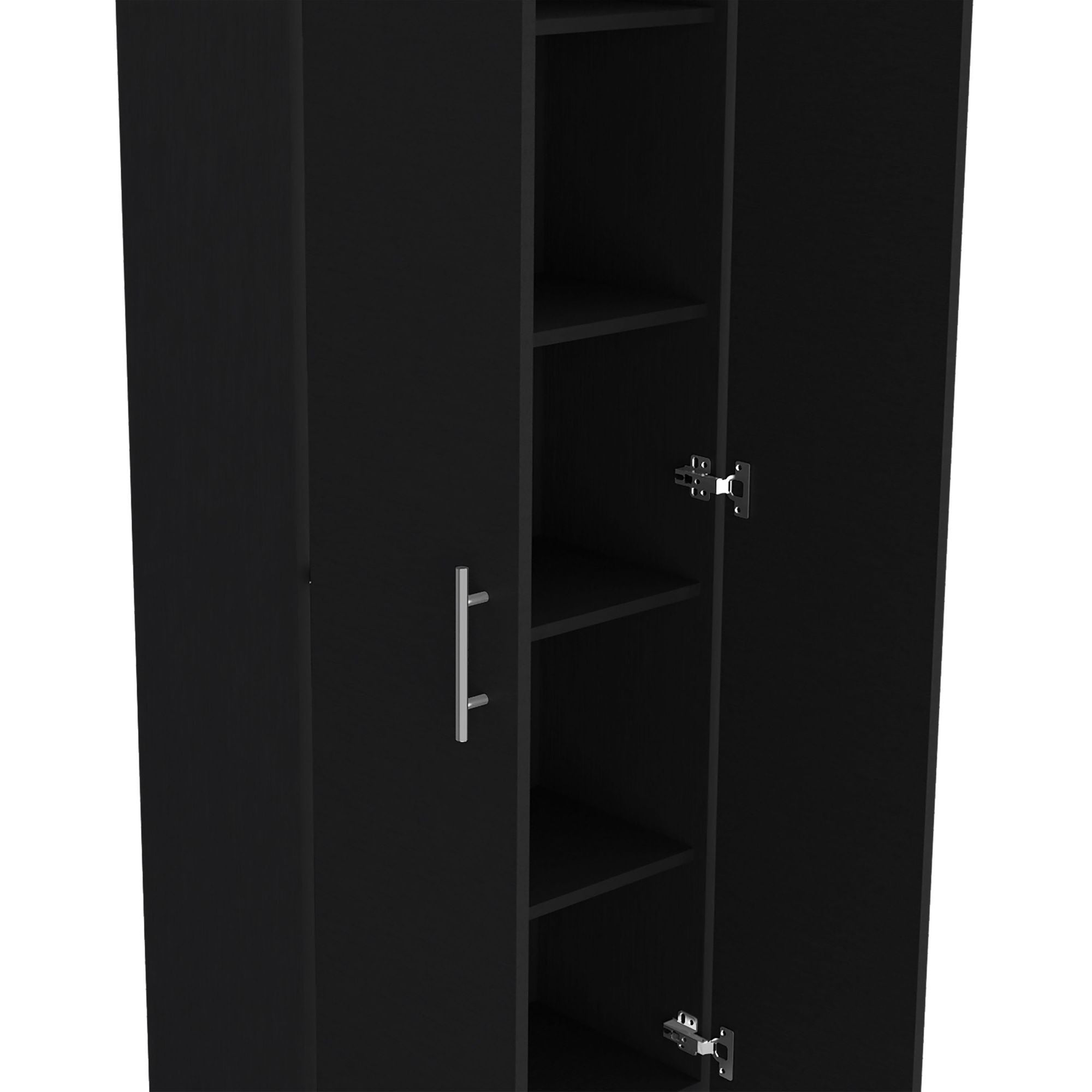 Modern Black Pantry Cabinet with Five Spacious Shelves
