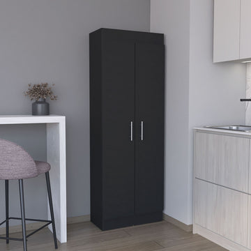 Modern Black Pantry Cabinet with Five Spacious Shelves