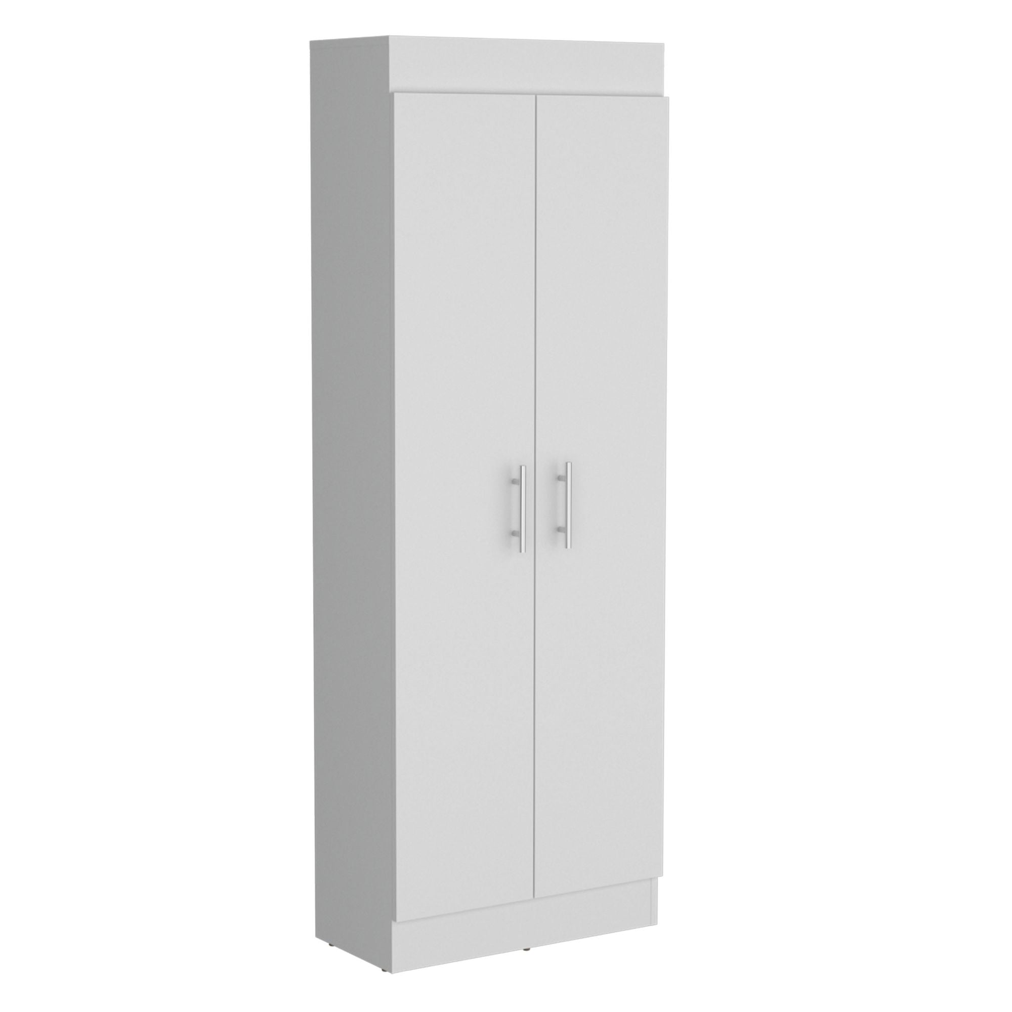Pantry Cabinet 67" H, 5 Internal Shelves, Two Doors, White