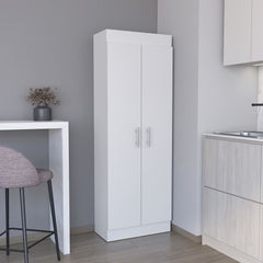 Pantry Cabinet 67" H, 5 Internal Shelves, Two Doors, White