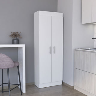 Pantry Cabinet 67" H, 5 Internal Shelves, Two Doors, White