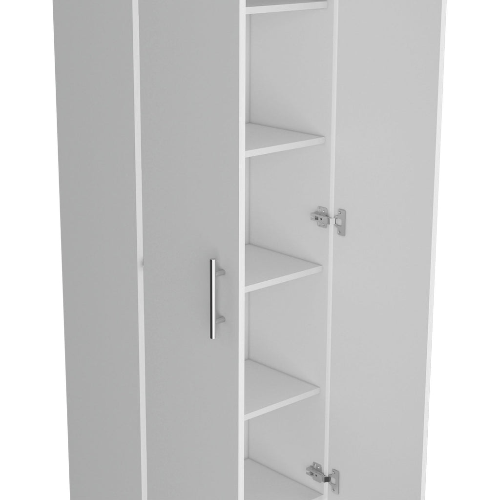 Pantry Cabinet 67" H, 5 Internal Shelves, Two Doors, White