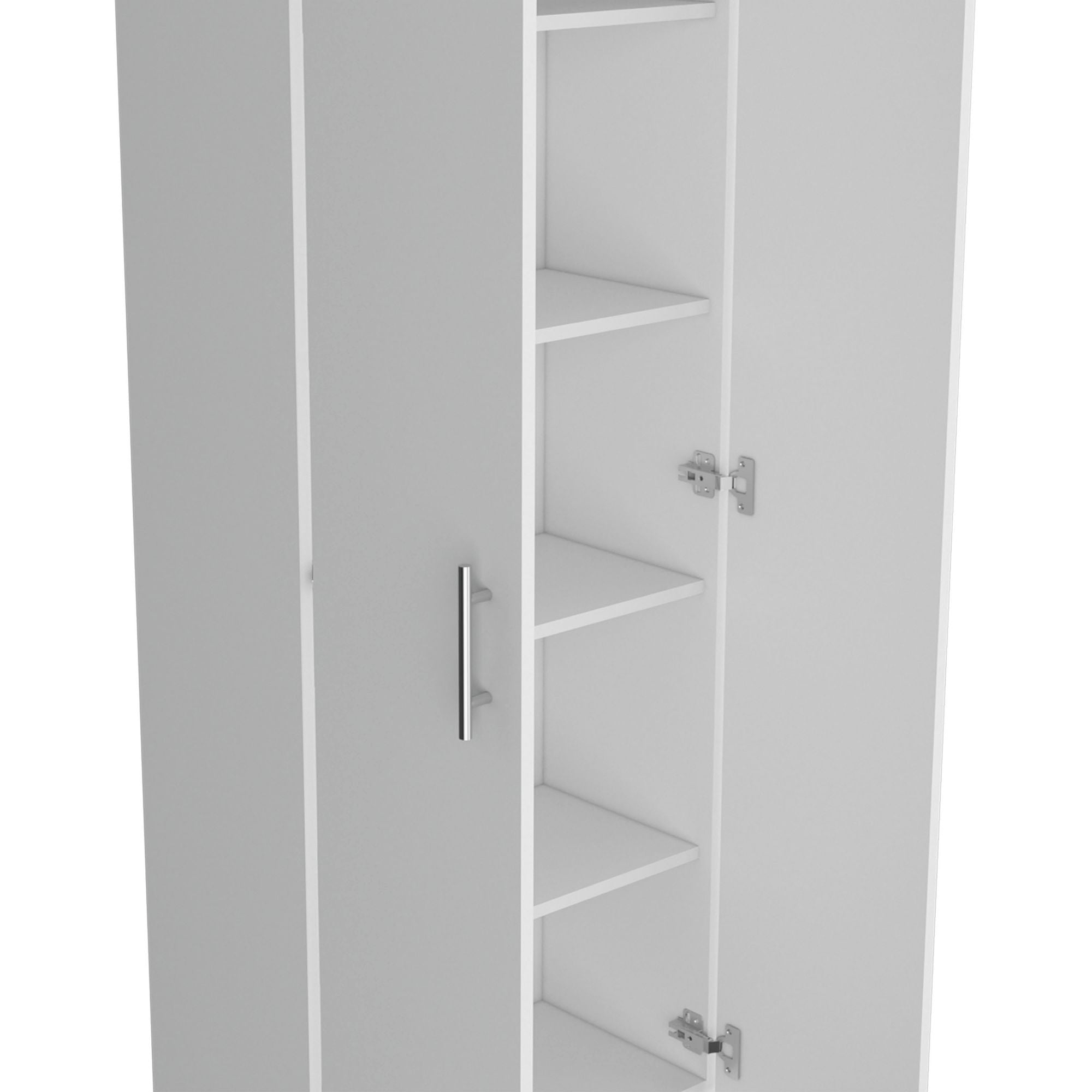 Pantry Cabinet 67" H, 5 Internal Shelves, Two Doors, White