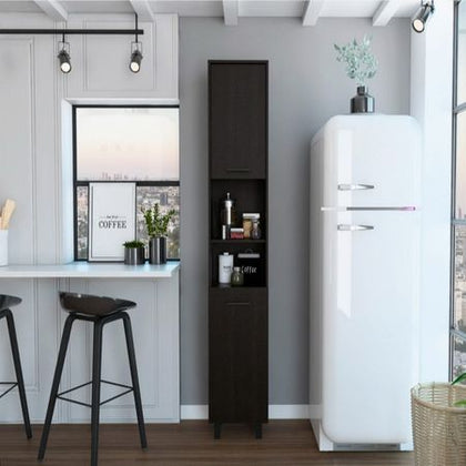 Almada Slim Pantry Cabinet in Black Wengue
