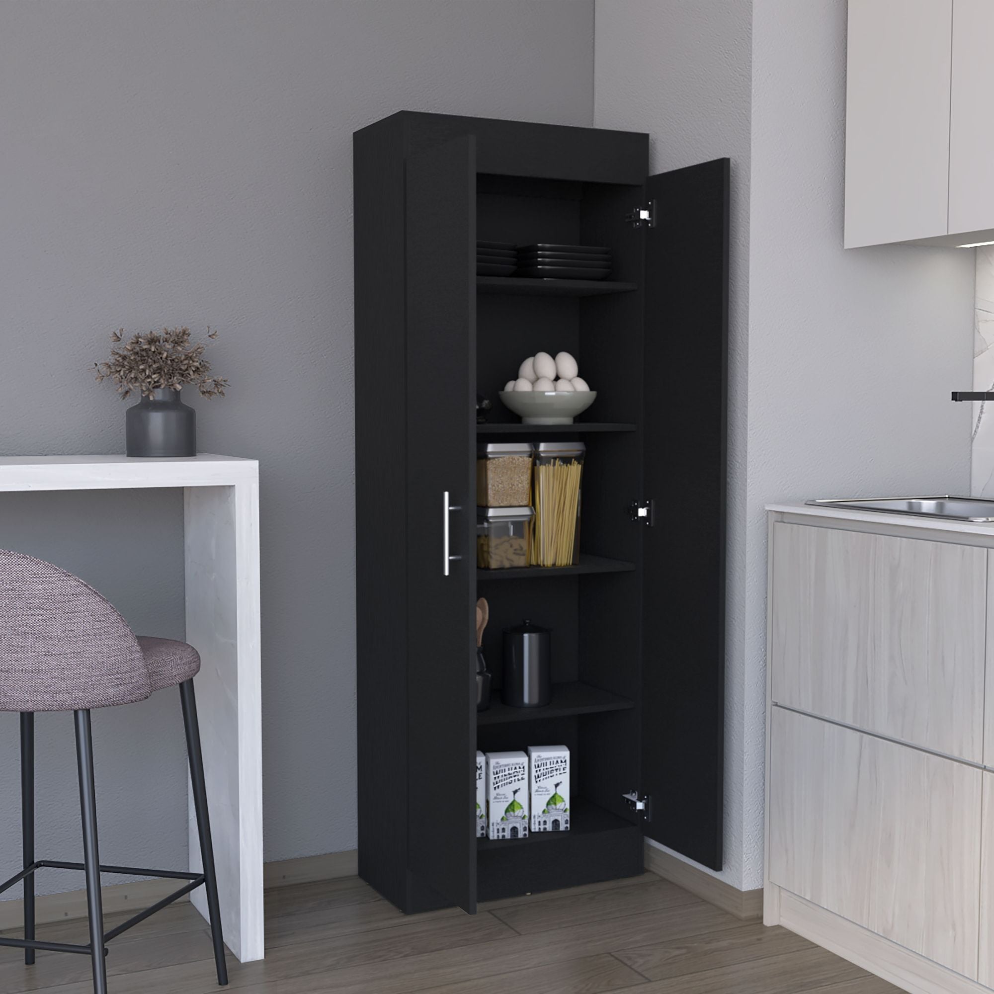 Pantry Cabinet with Two Doors and Multiple Shelves