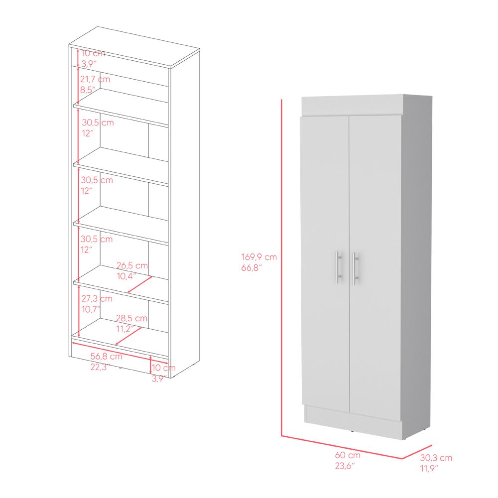 White Kitchen Pantry Cabinet with Two Doors and Shelves