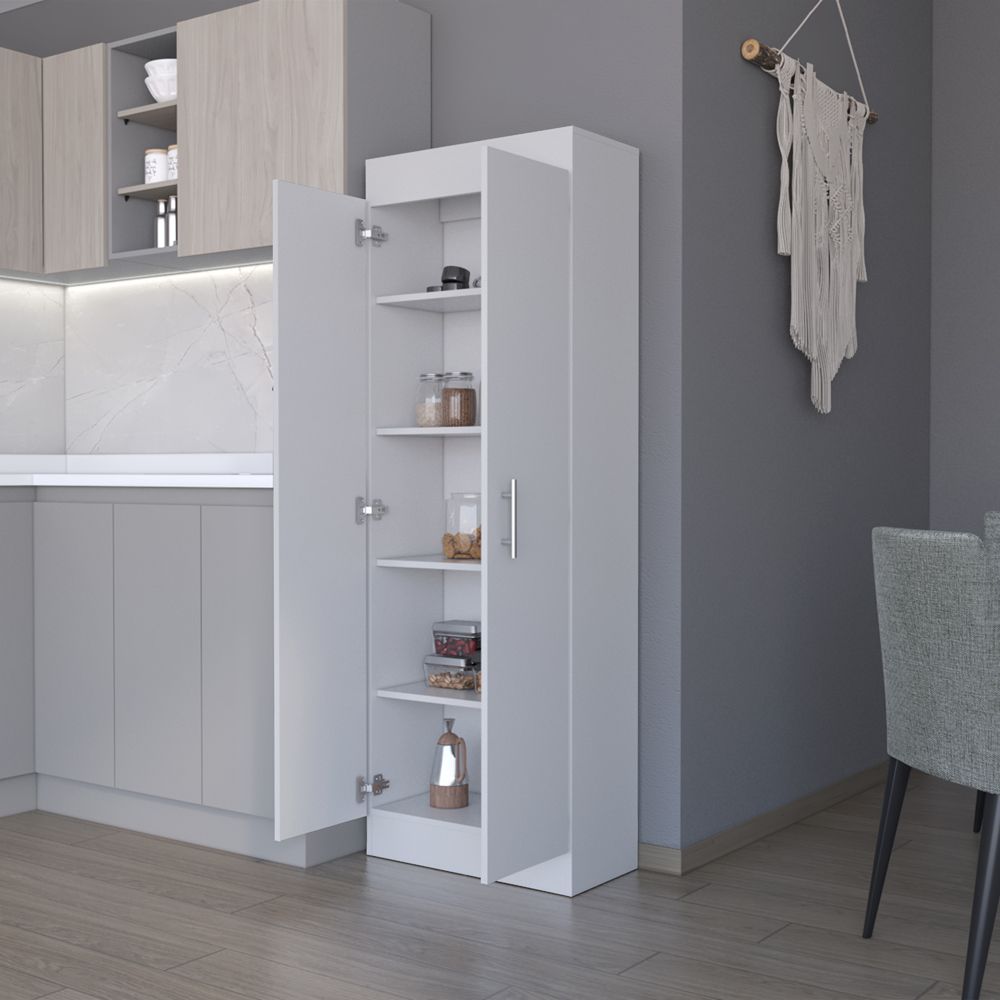 White Kitchen Pantry Cabinet with Two Doors and Shelves