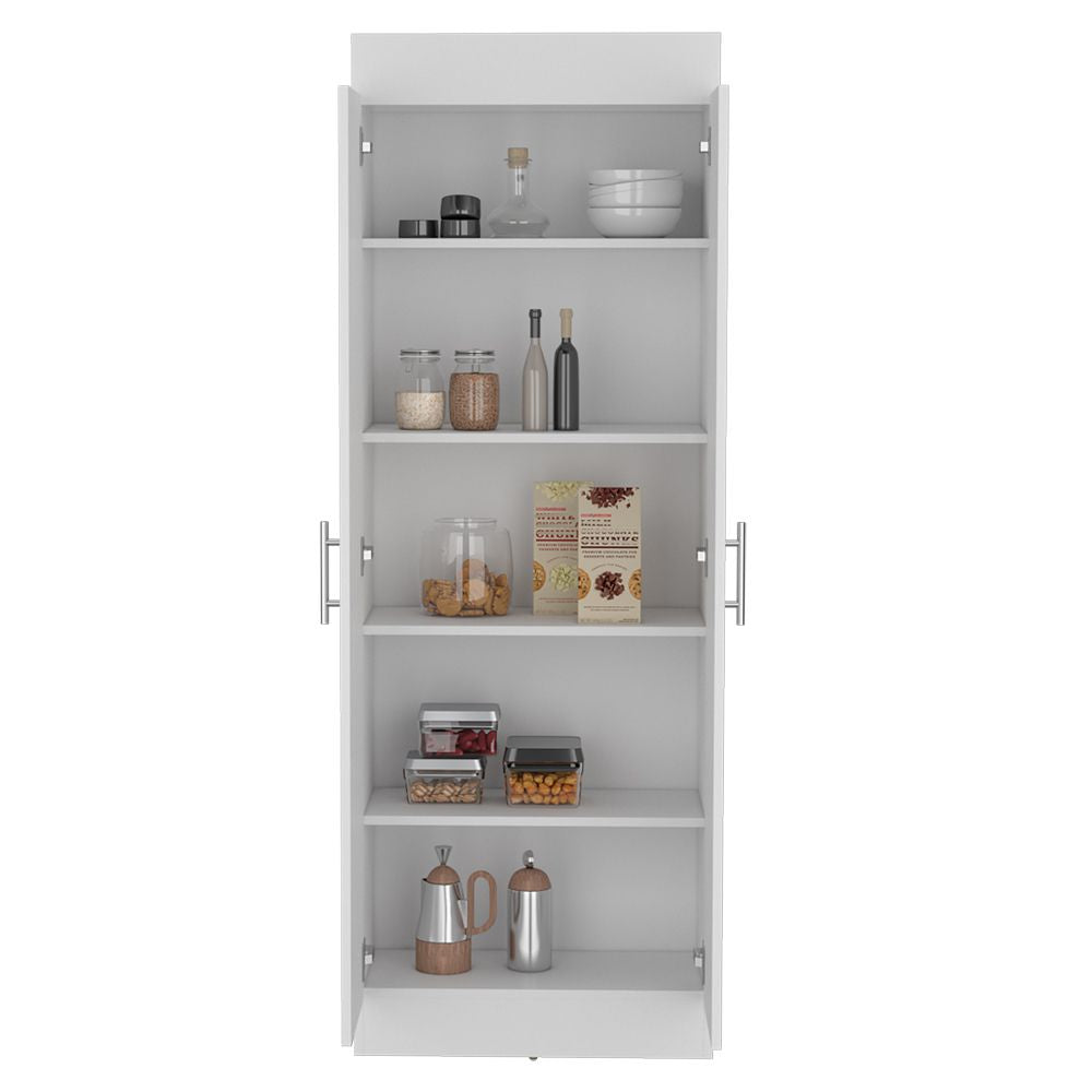White Kitchen Pantry Cabinet with Two Doors and Shelves