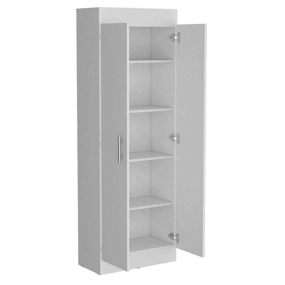 White Kitchen Pantry Cabinet with Two Doors and Shelves