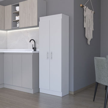 White Kitchen Pantry Cabinet with Two Doors and Shelves