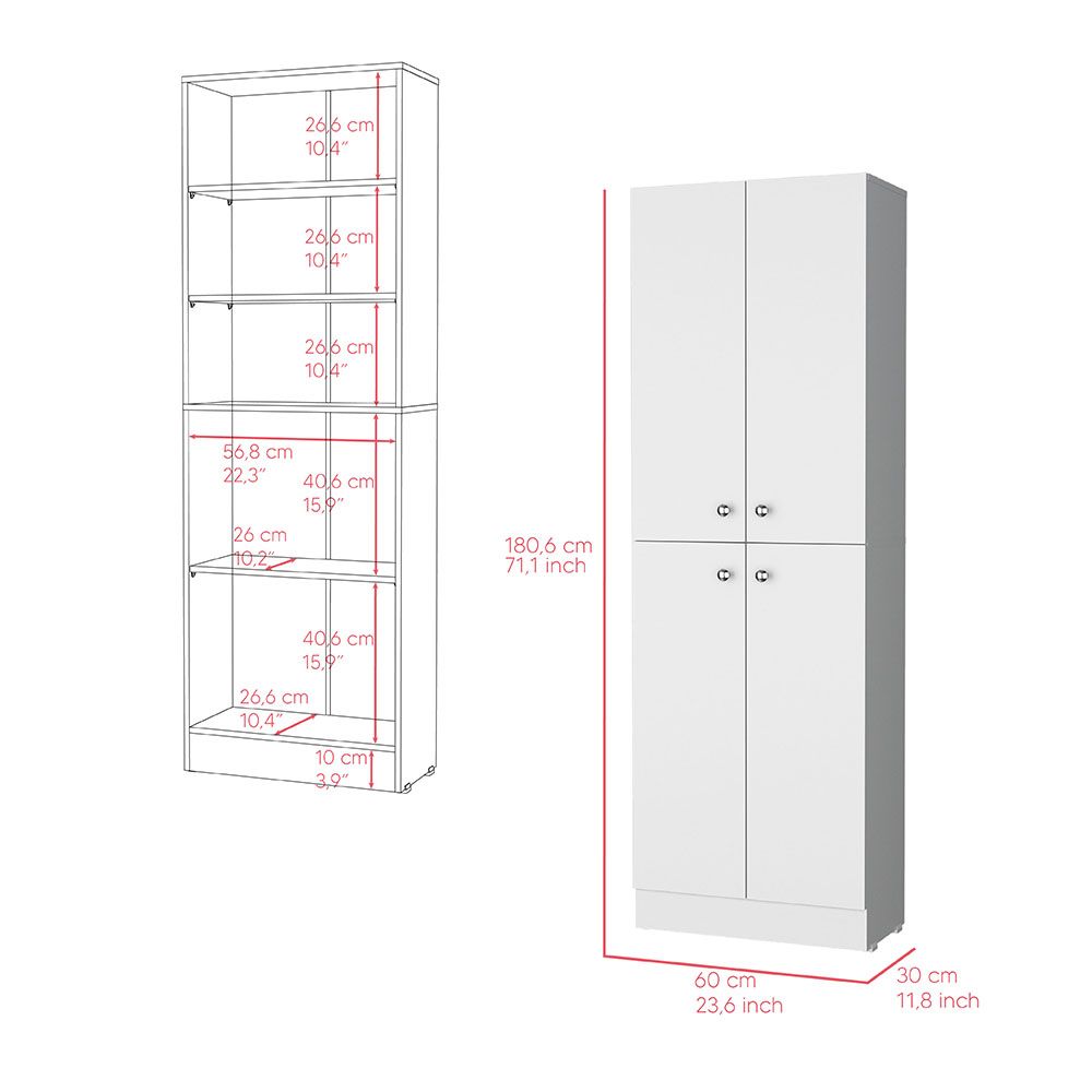 Spacious Pantry Cabinet with Four Doors and Multiple Shelves