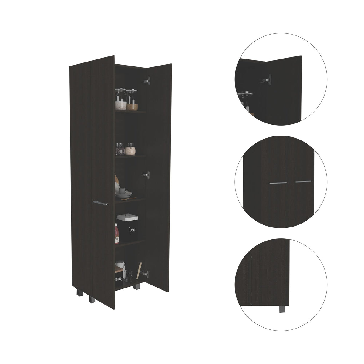 Five-Shelf Pantry Cabinet with Minimalist Design