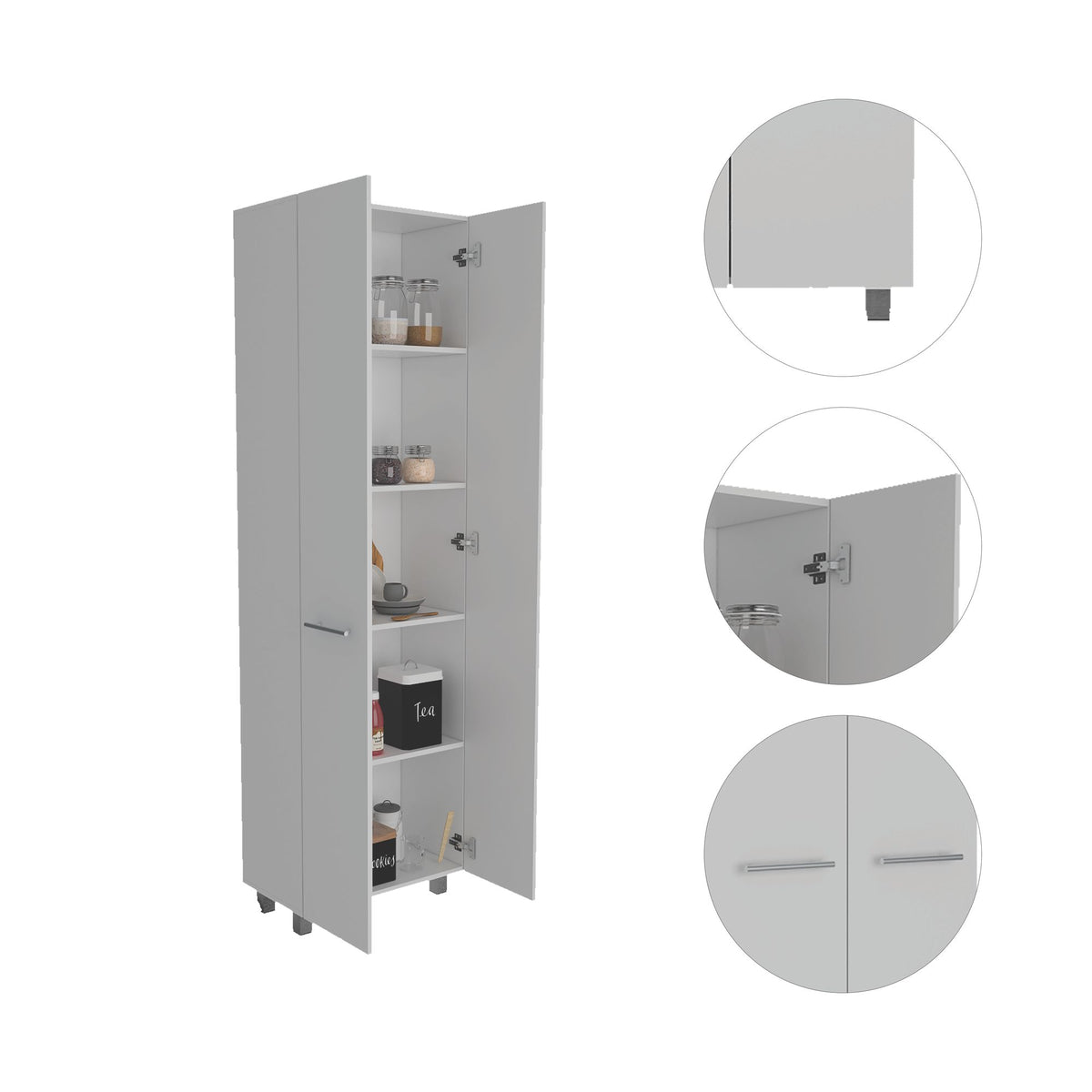 Five-Shelf Pantry Cabinet with Minimalist Design
