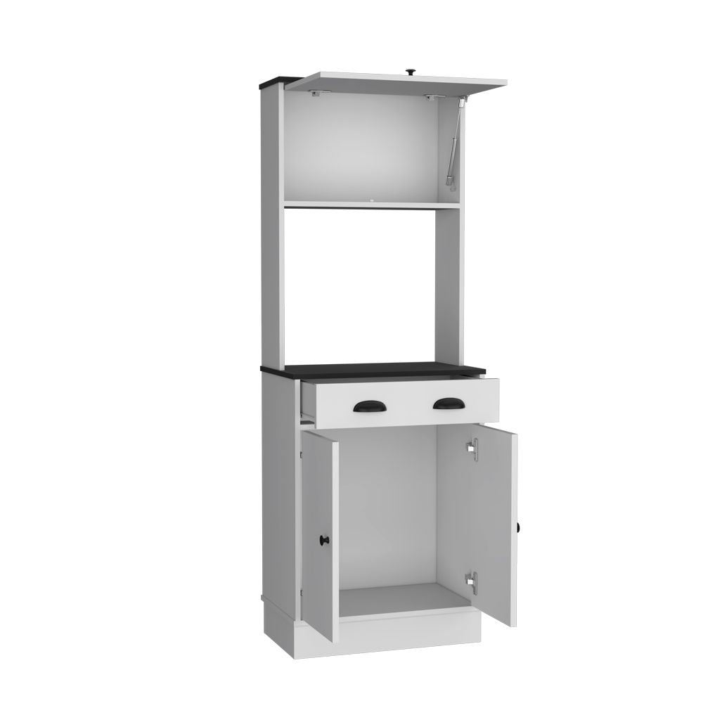 Space-Efficient Pantry Cabinet with Microwave Shelf and Ample Storage