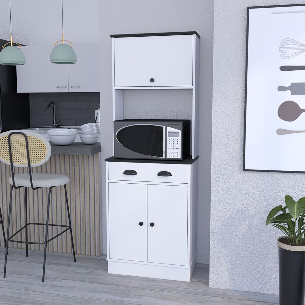 Space-Efficient Pantry Cabinet with Microwave Shelf and Ample Storage