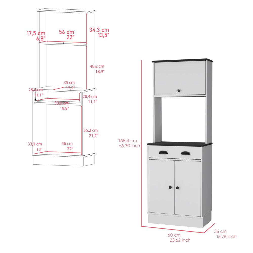 Space-Efficient Pantry Cabinet with Microwave Shelf and Ample Storage