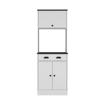 Space-Efficient Pantry Cabinet with Microwave Shelf and Ample Storage