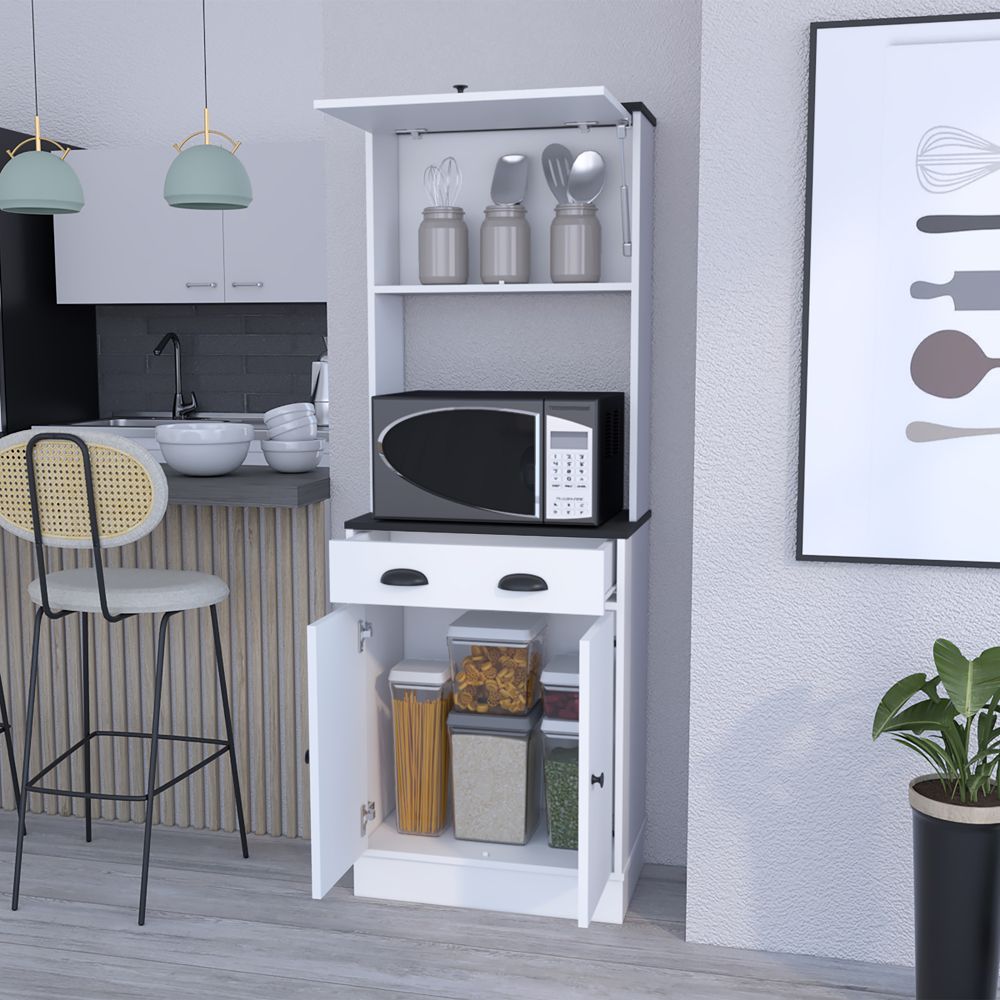 Space-Efficient Pantry Cabinet with Microwave Shelf and Ample Storage