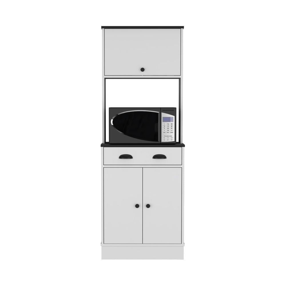 Space-Efficient Pantry Cabinet with Microwave Shelf and Ample Storage