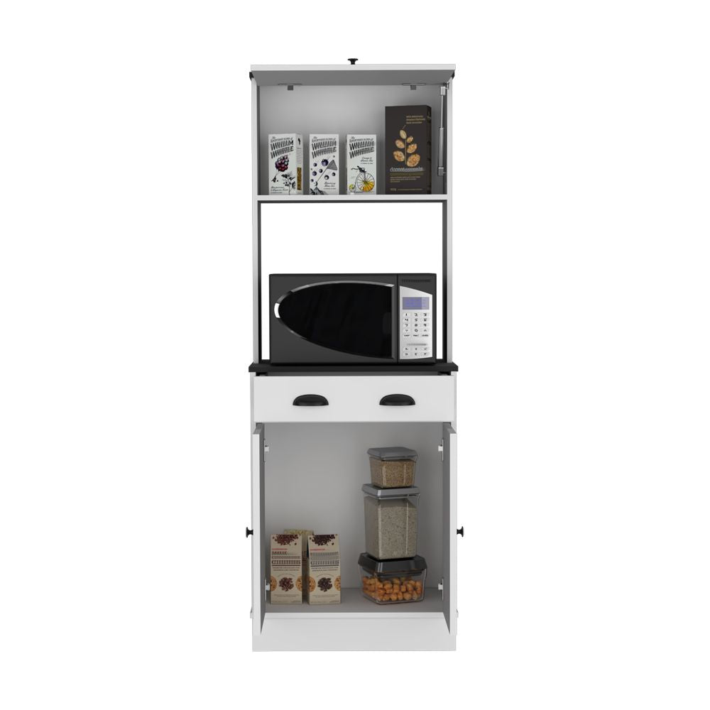 Space-Efficient Pantry Cabinet with Microwave Shelf and Ample Storage