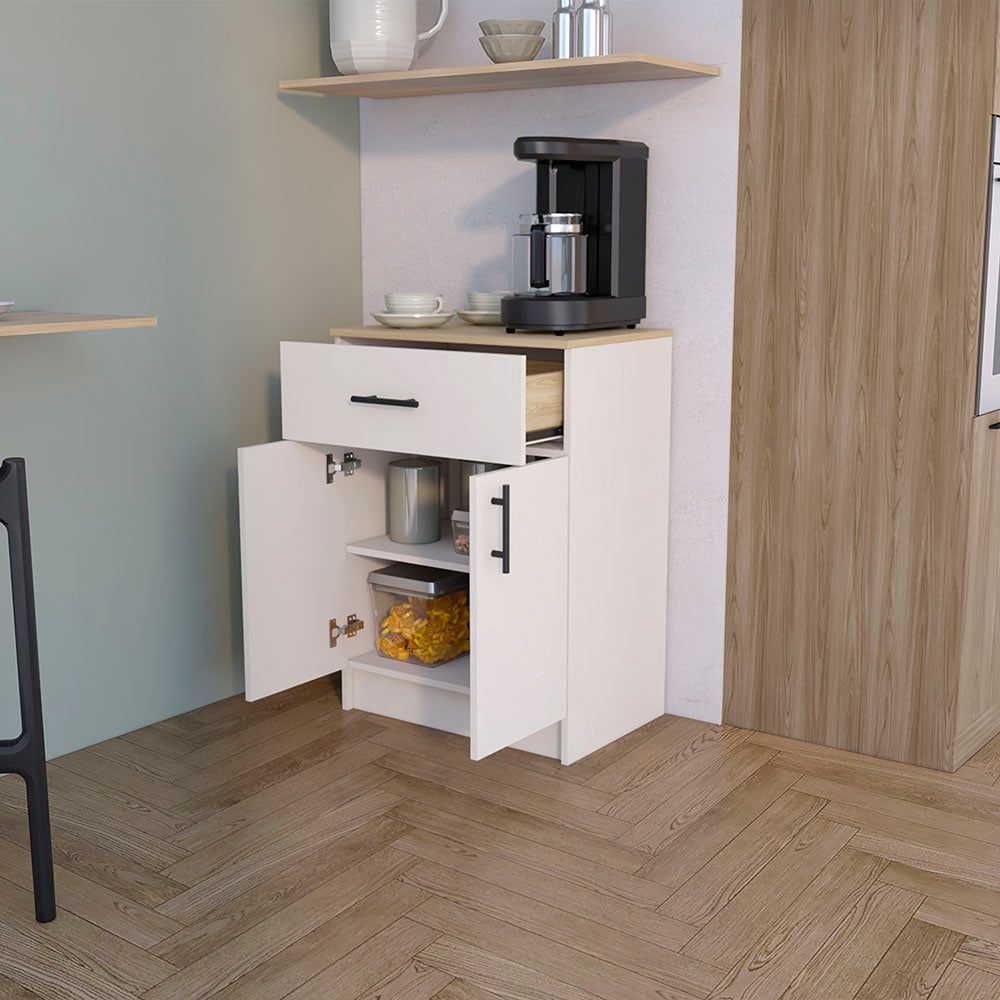 Functional Pantry Cabinet with Countertop, Drawer, and Two-Door Storage