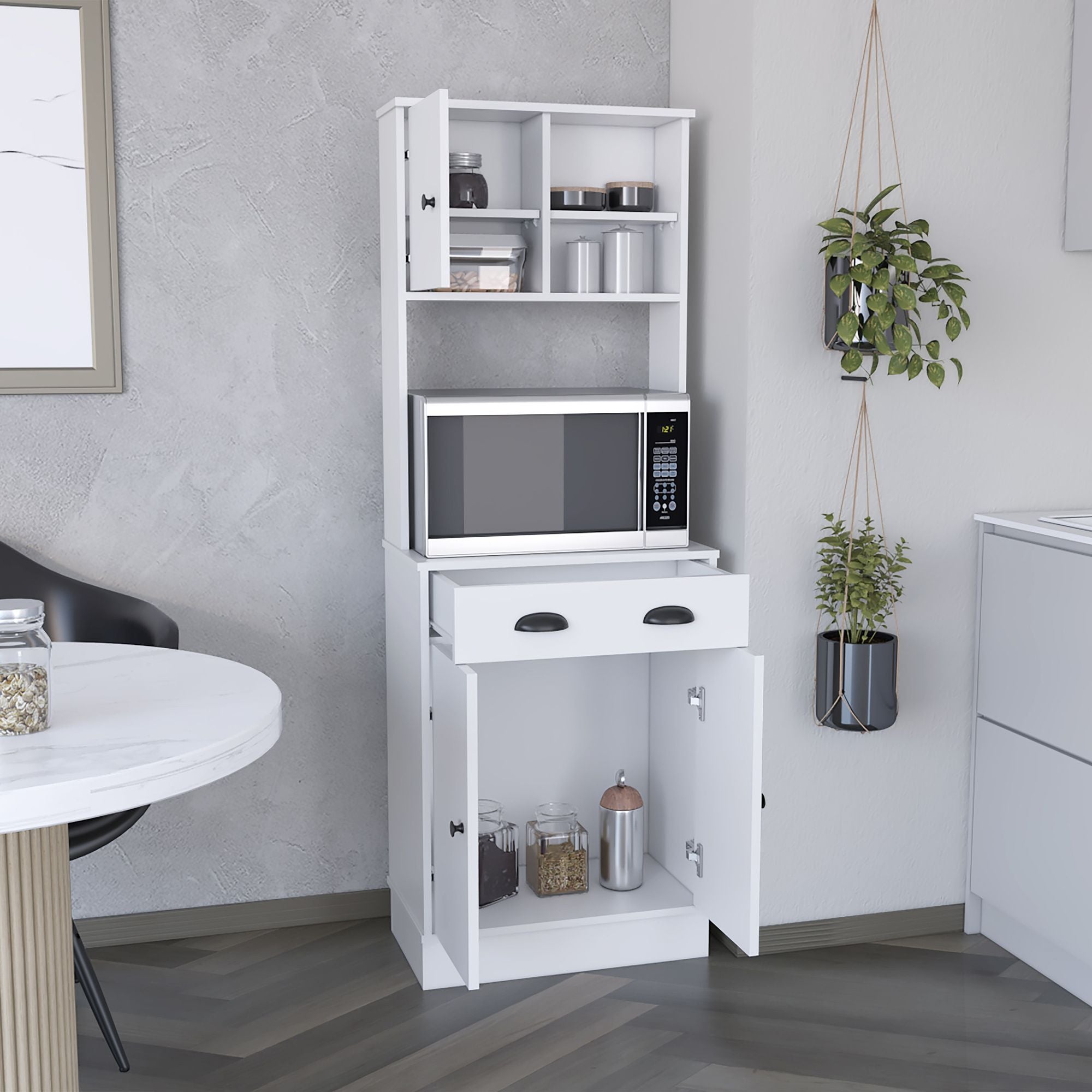 White Pantry Cabinet with Display and Prep Space